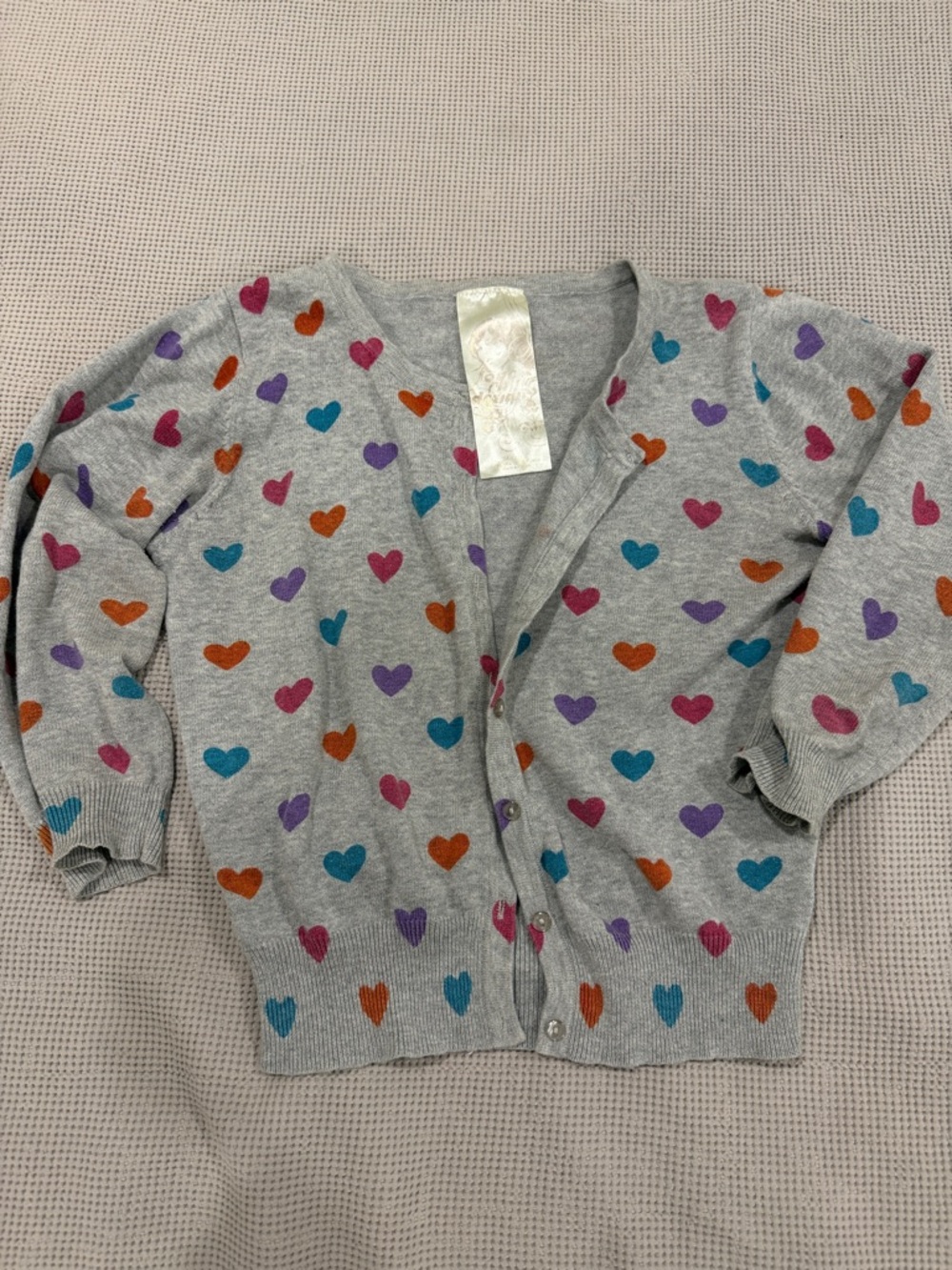 Love By Design Gray Cardigan with Multicolor Heart Print